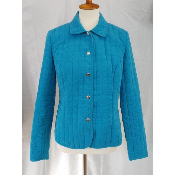 Briggs NY Women's Blue Quilted Snap Lightweight Jacket Size 8 Print Lining - Picture 1 of 8